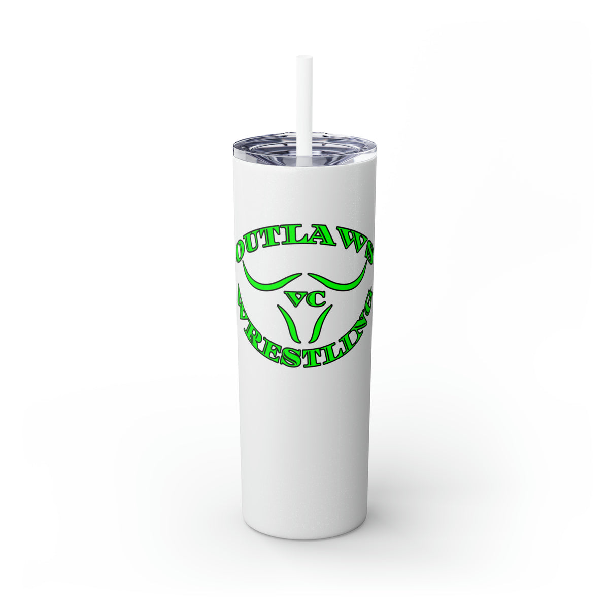 Green Outlaws Wrestling Skinny Tumbler with Straw, 20oz