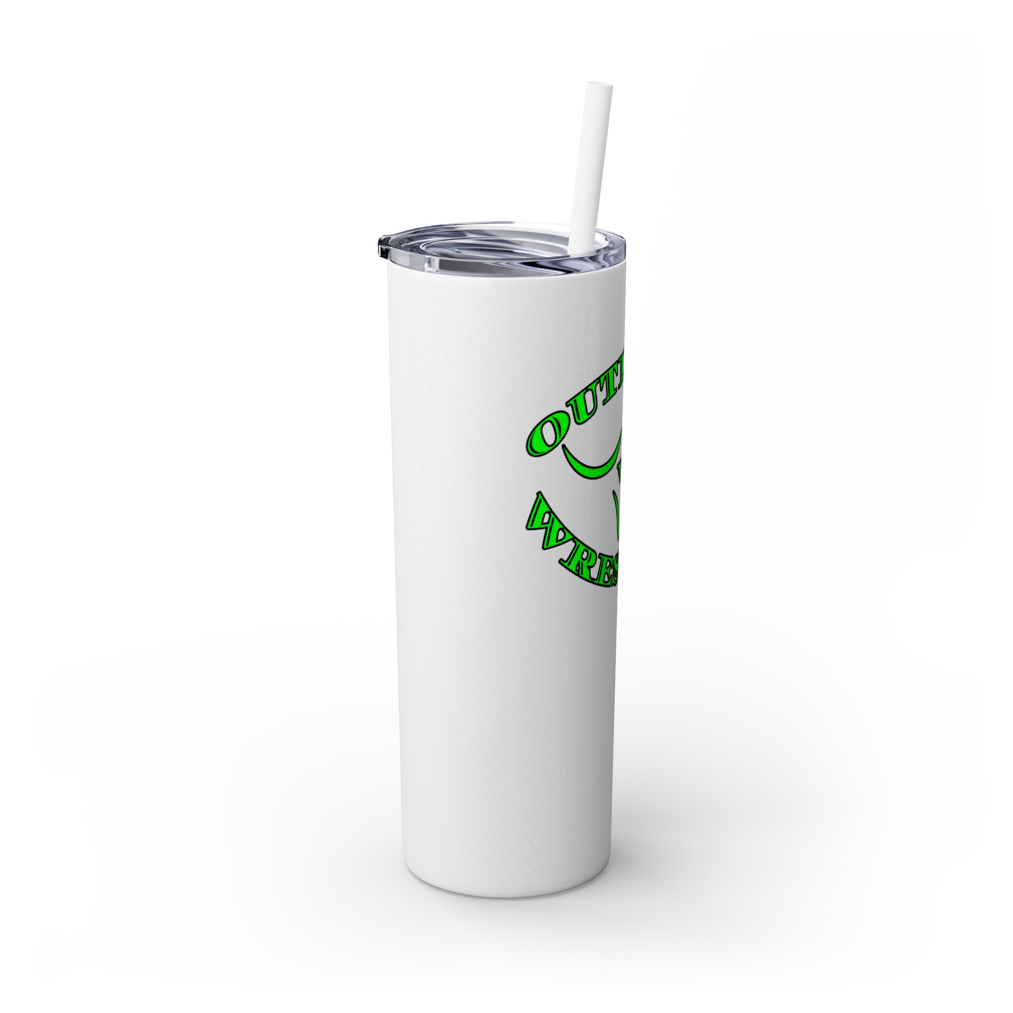 Green Outlaws Wrestling Skinny Tumbler with Straw, 20oz