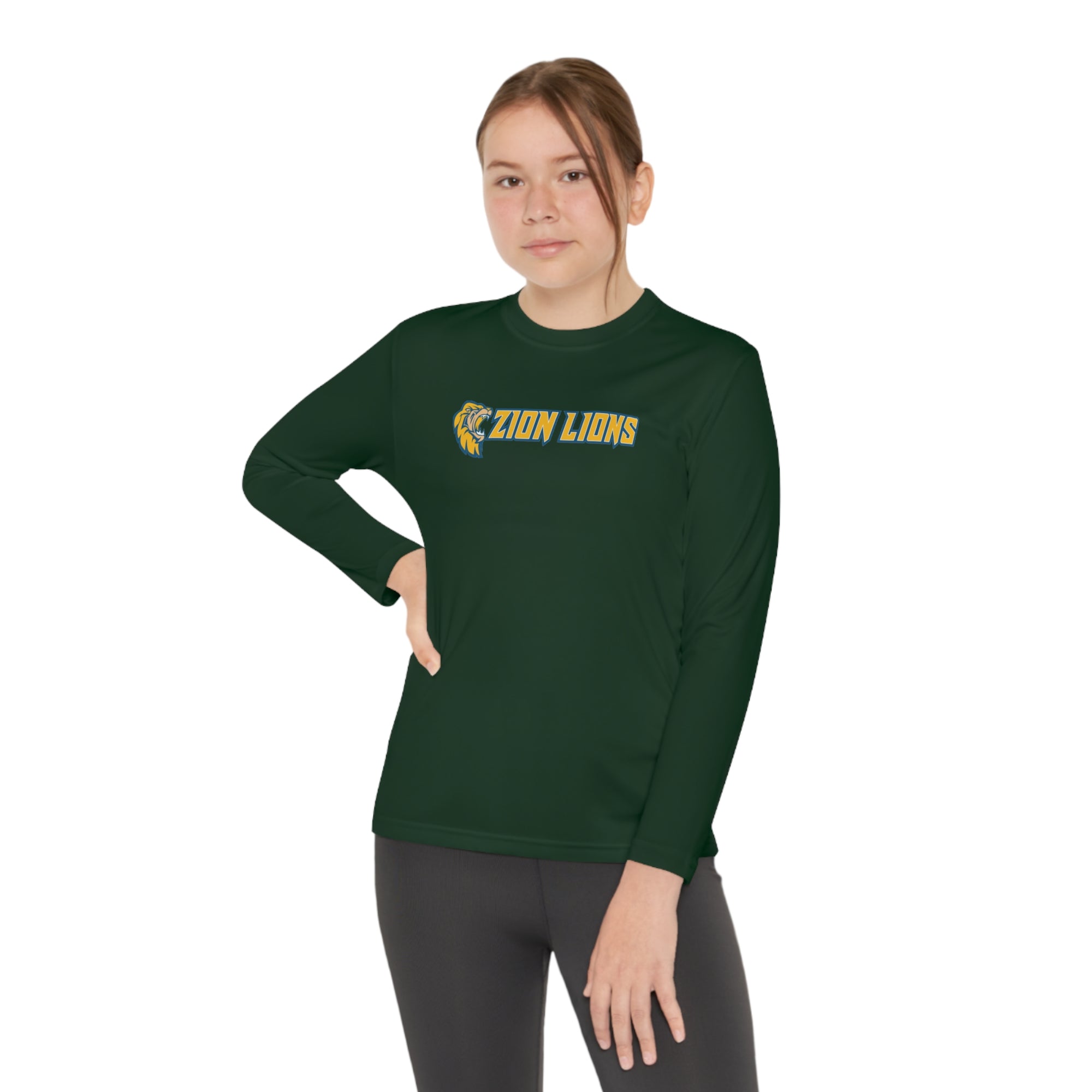 Zion with Mascots Long Logo Long Sleeve Competitor Tee - YOUTH