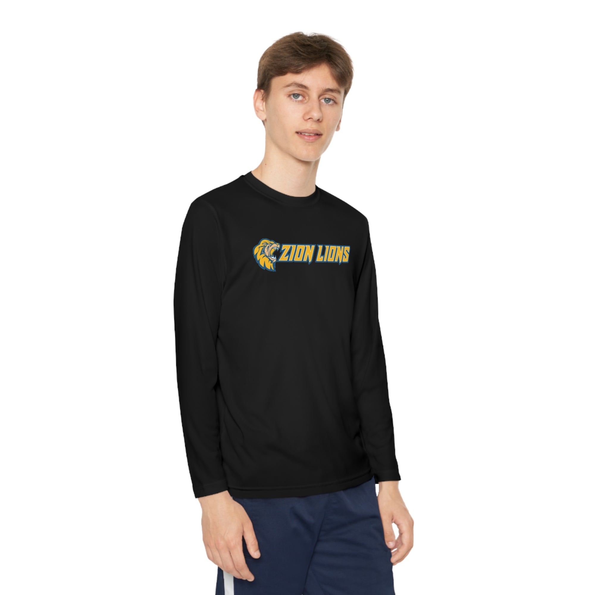 Zion with Mascots Long Logo Long Sleeve Competitor Tee - YOUTH
