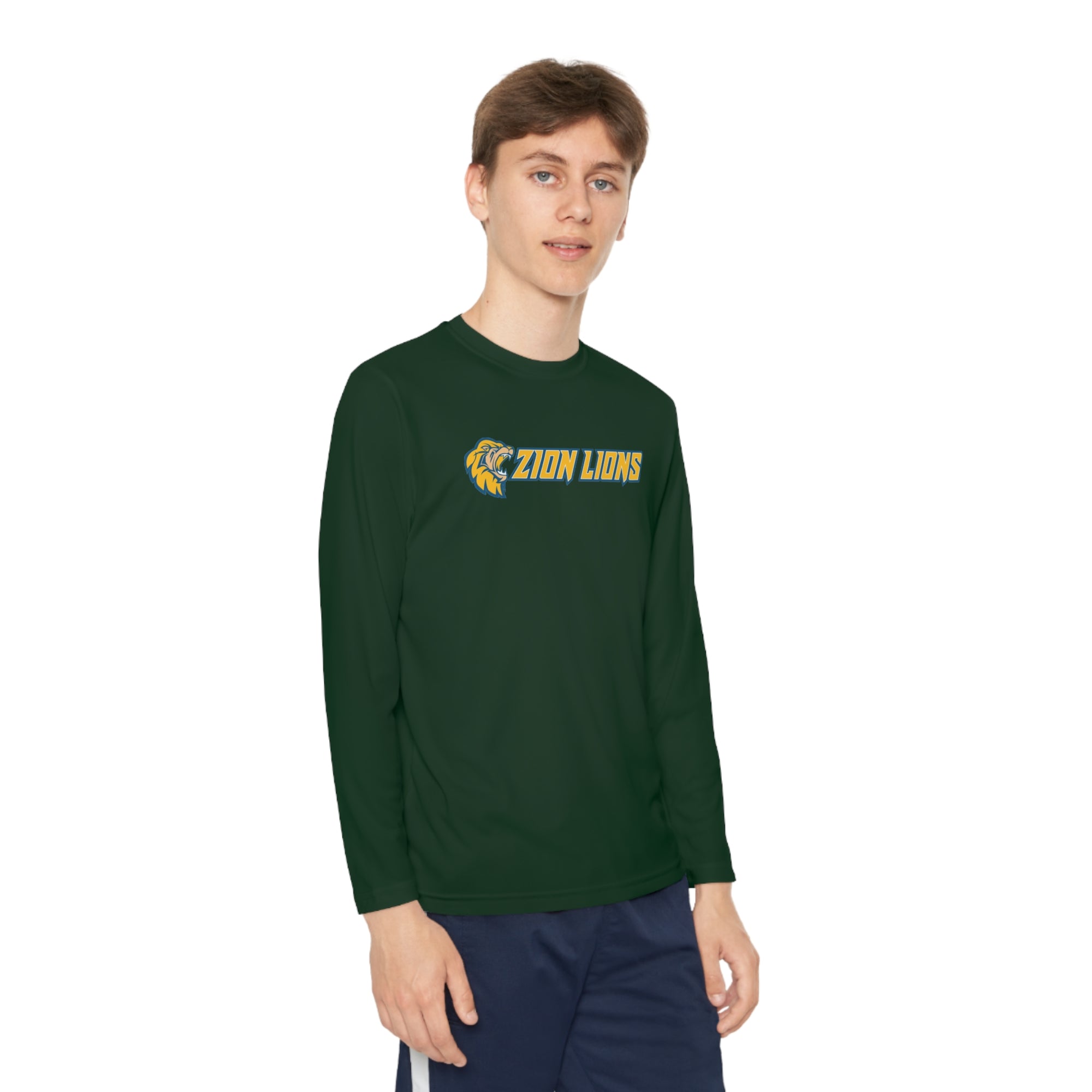 Zion with Mascots Long Logo Long Sleeve Competitor Tee - YOUTH