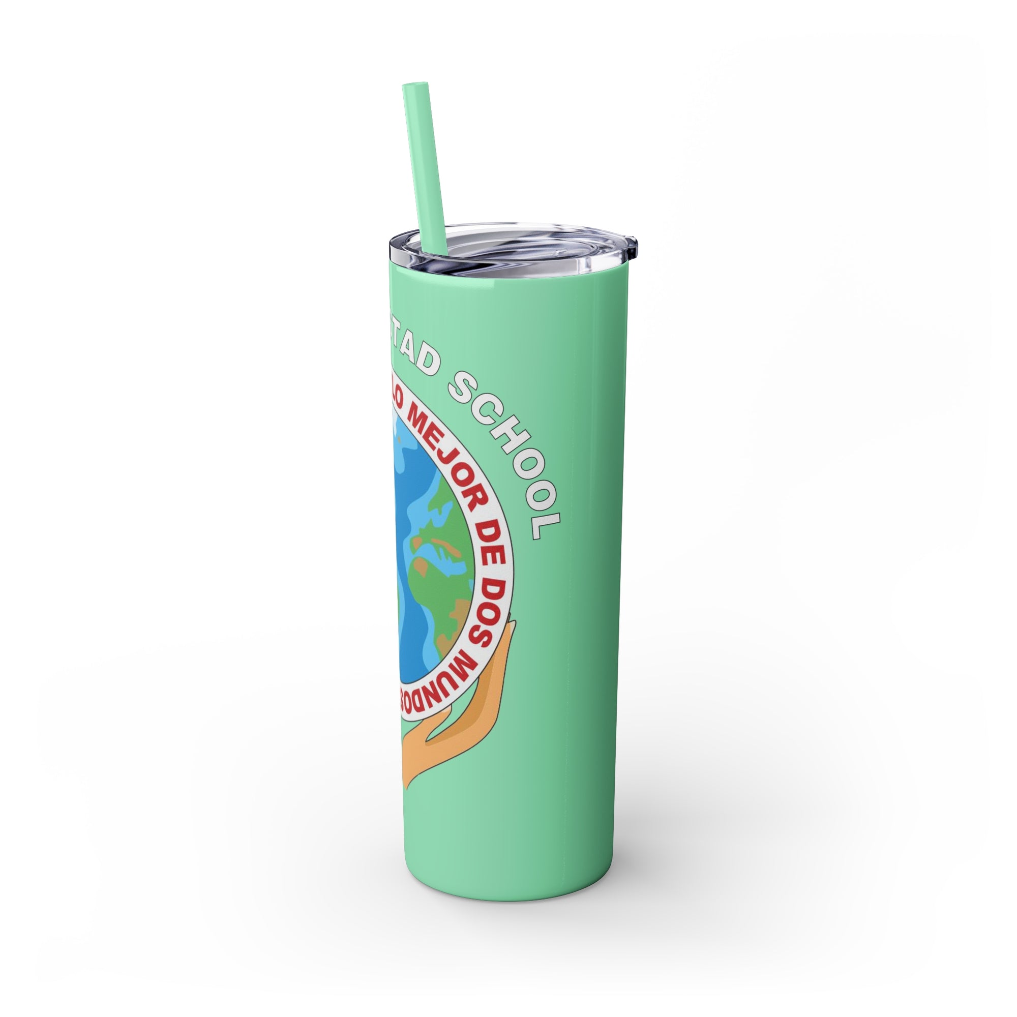 Escuela Amistad School Skinny Tumbler with Straw, 20oz