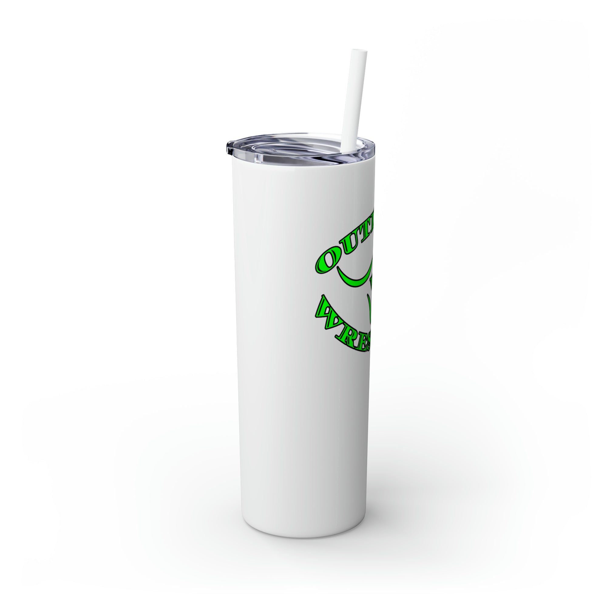 Green Outlaws Wrestling Skinny Tumbler with Straw, 20oz