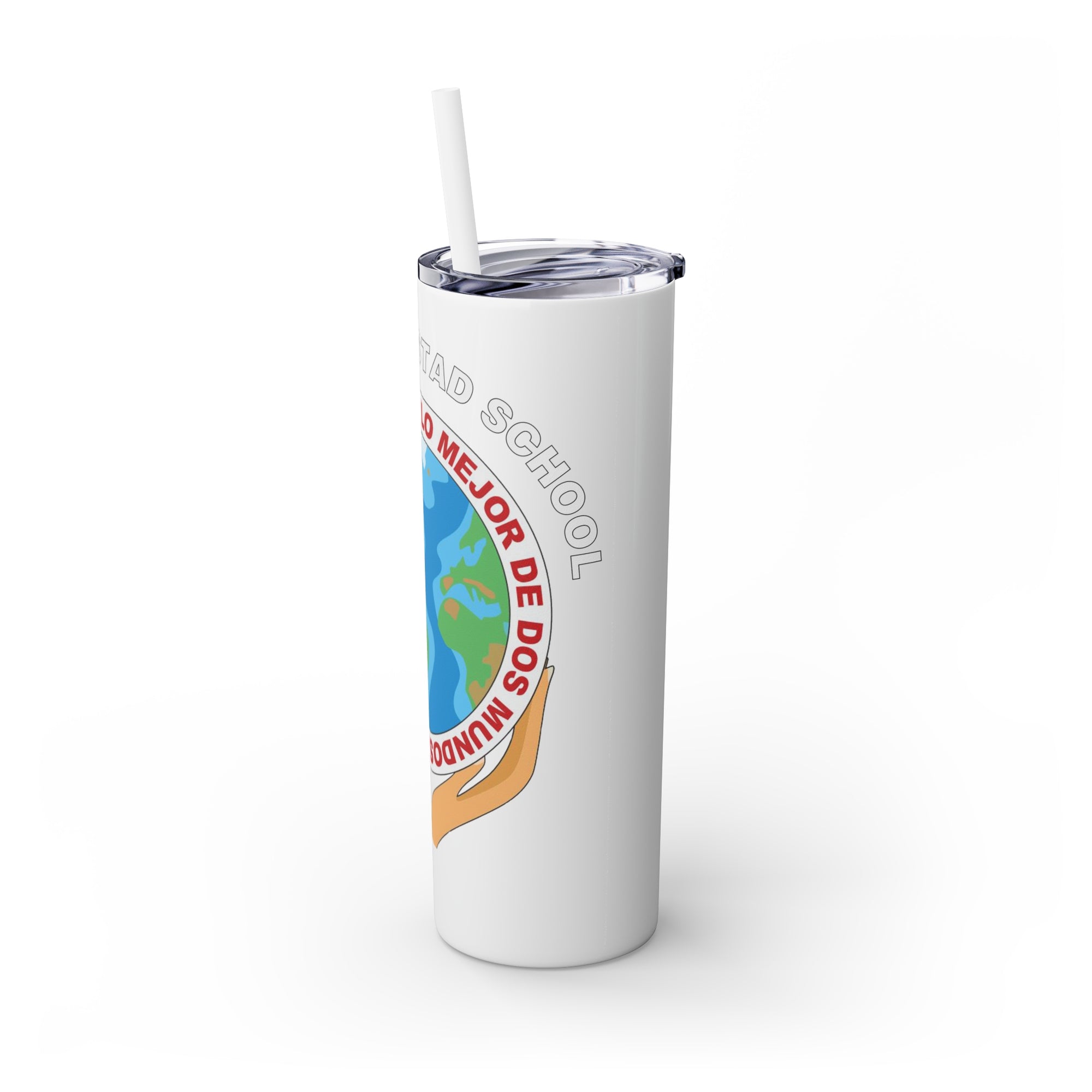 Escuela Amistad School Skinny Tumbler with Straw, 20oz