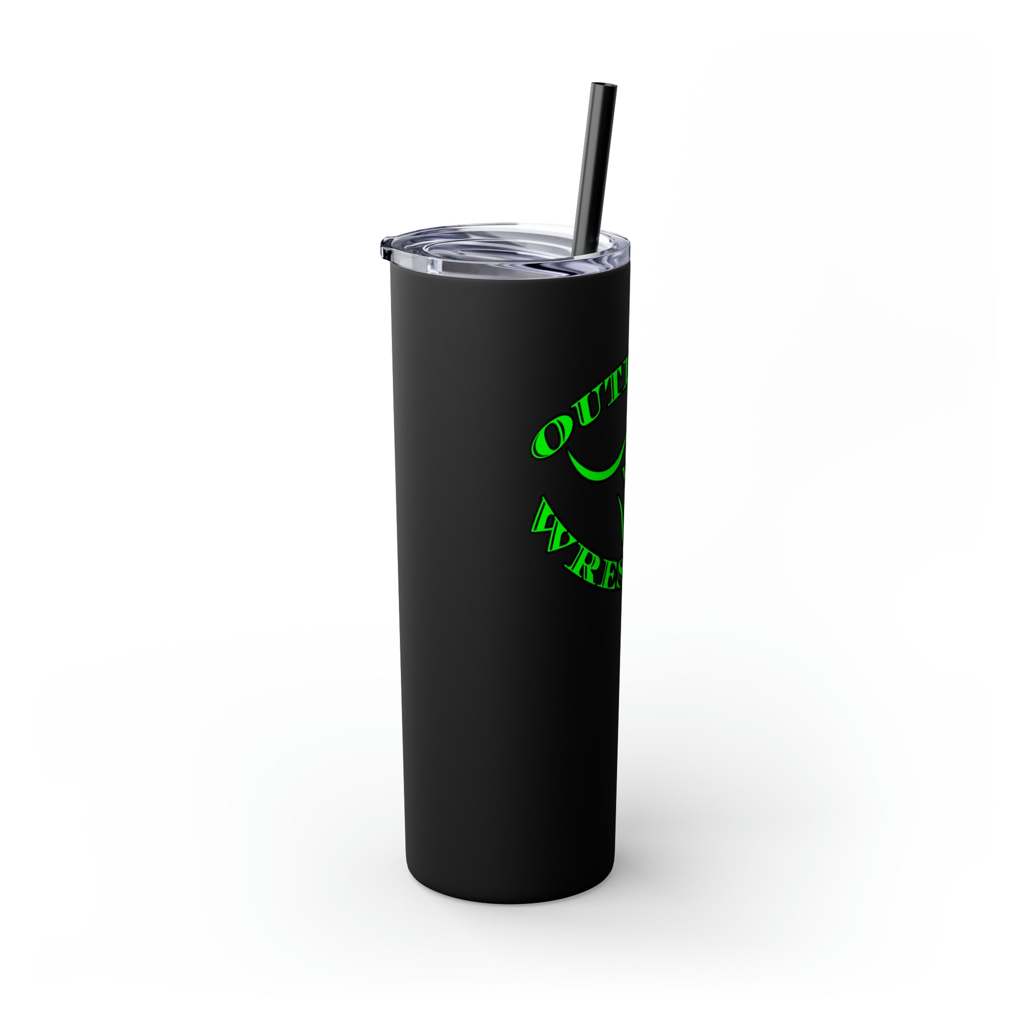 Green Outlaws Wrestling Skinny Tumbler with Straw, 20oz