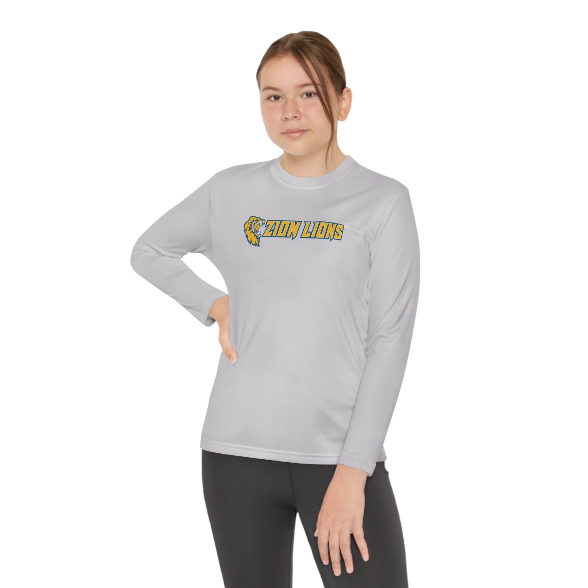Zion with Mascots Long Logo Long Sleeve Competitor Tee - YOUTH