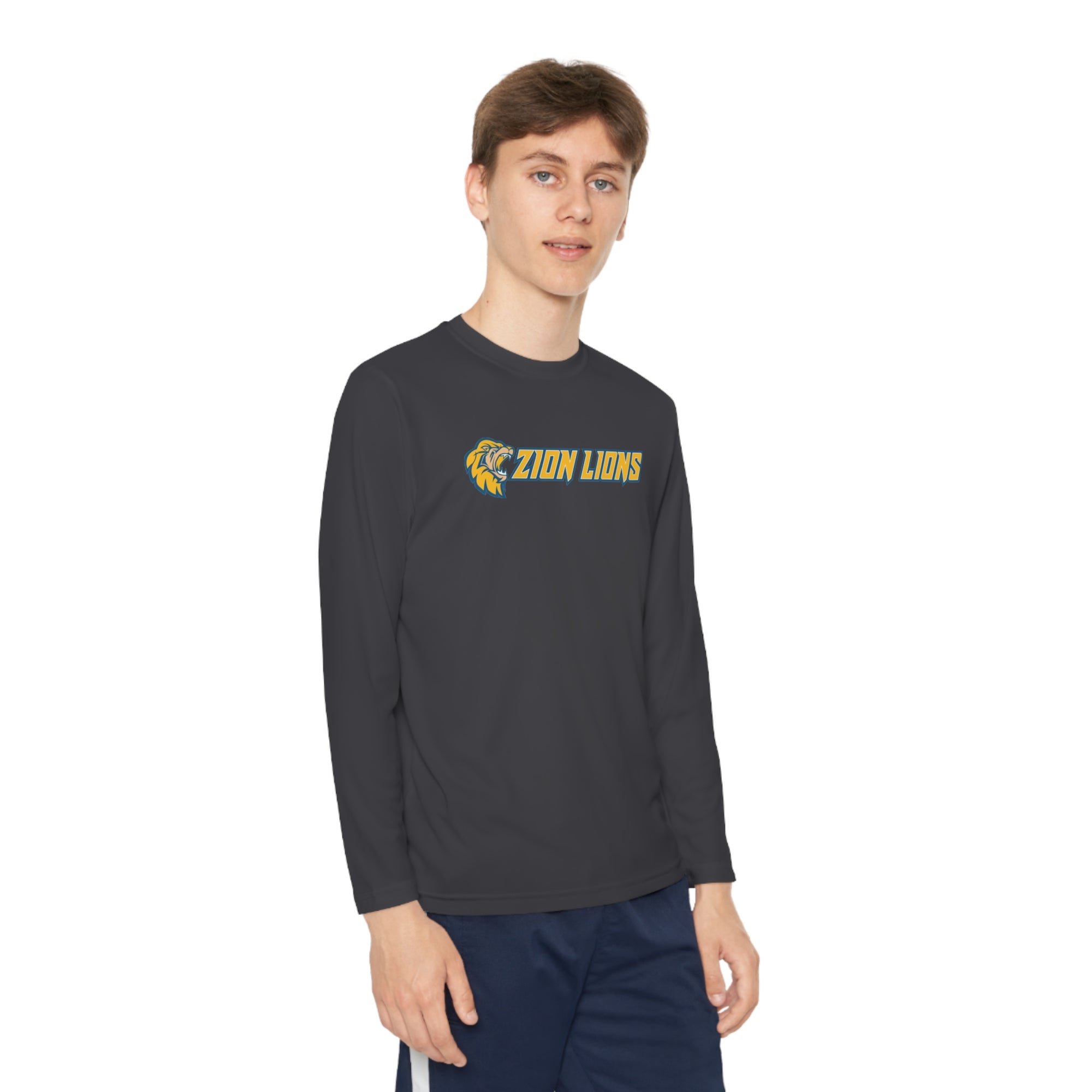 Zion with Mascots Long Logo Long Sleeve Competitor Tee - YOUTH