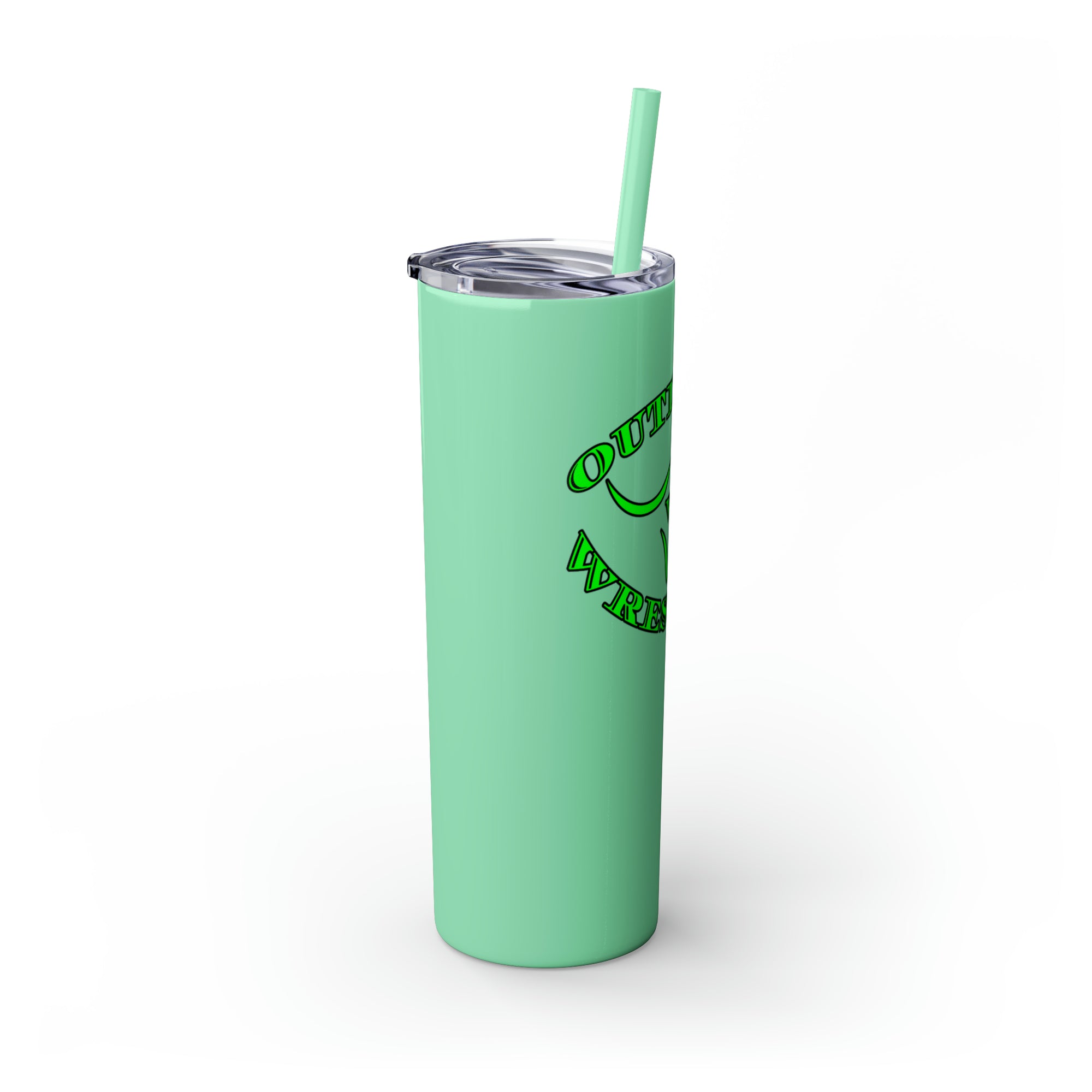 Green Outlaws Wrestling Skinny Tumbler with Straw, 20oz