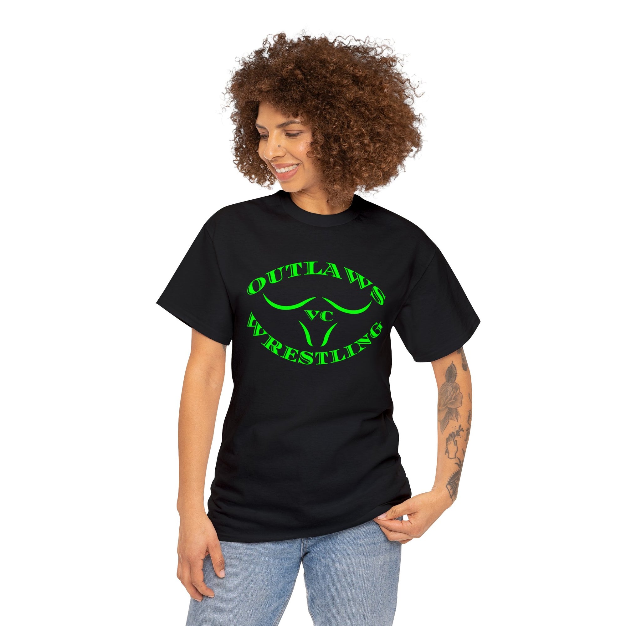 Green Outlaws Wrestling Unisex Heavy Cotton Tee