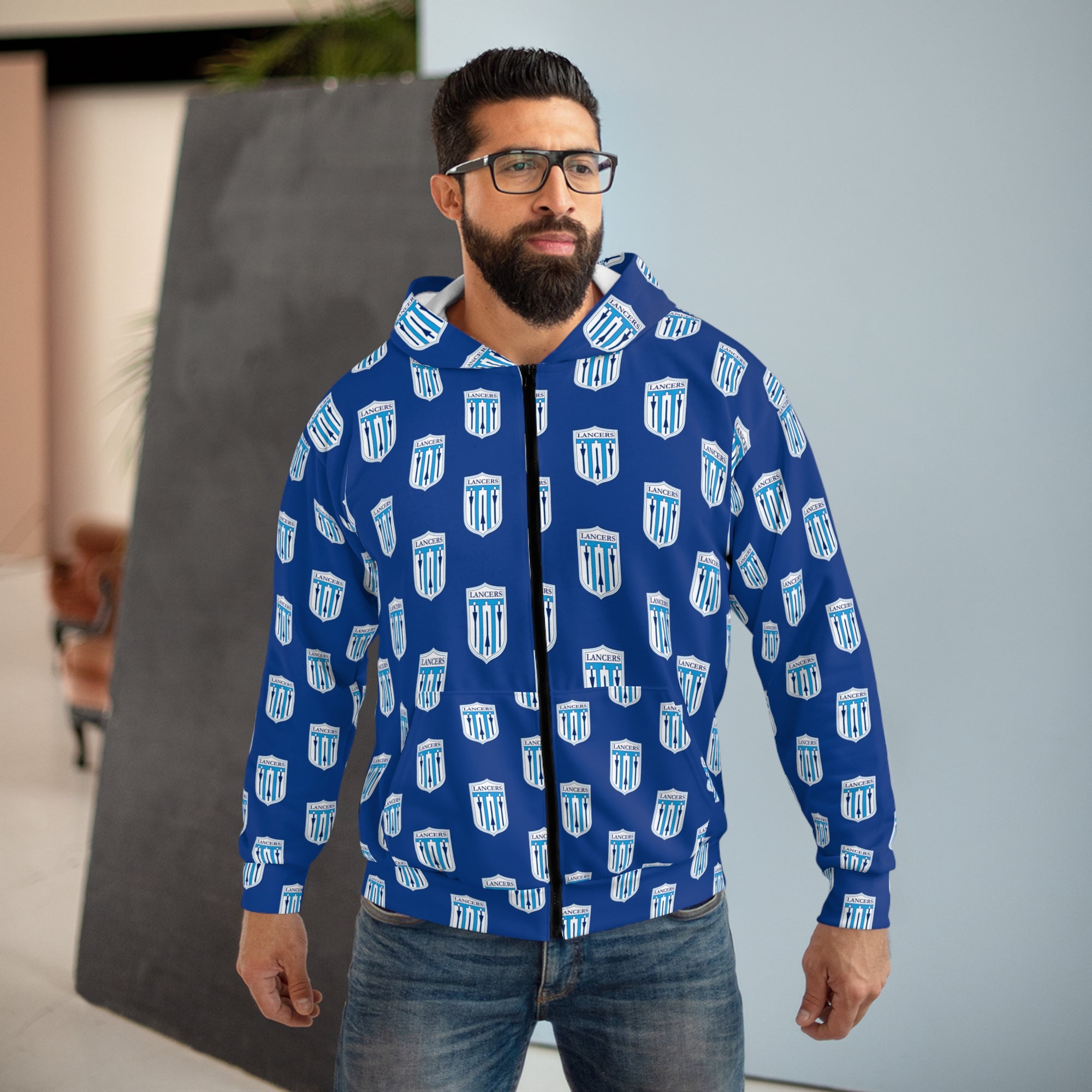 Unisex Lancers Shield Zip Hoodie (AOP)