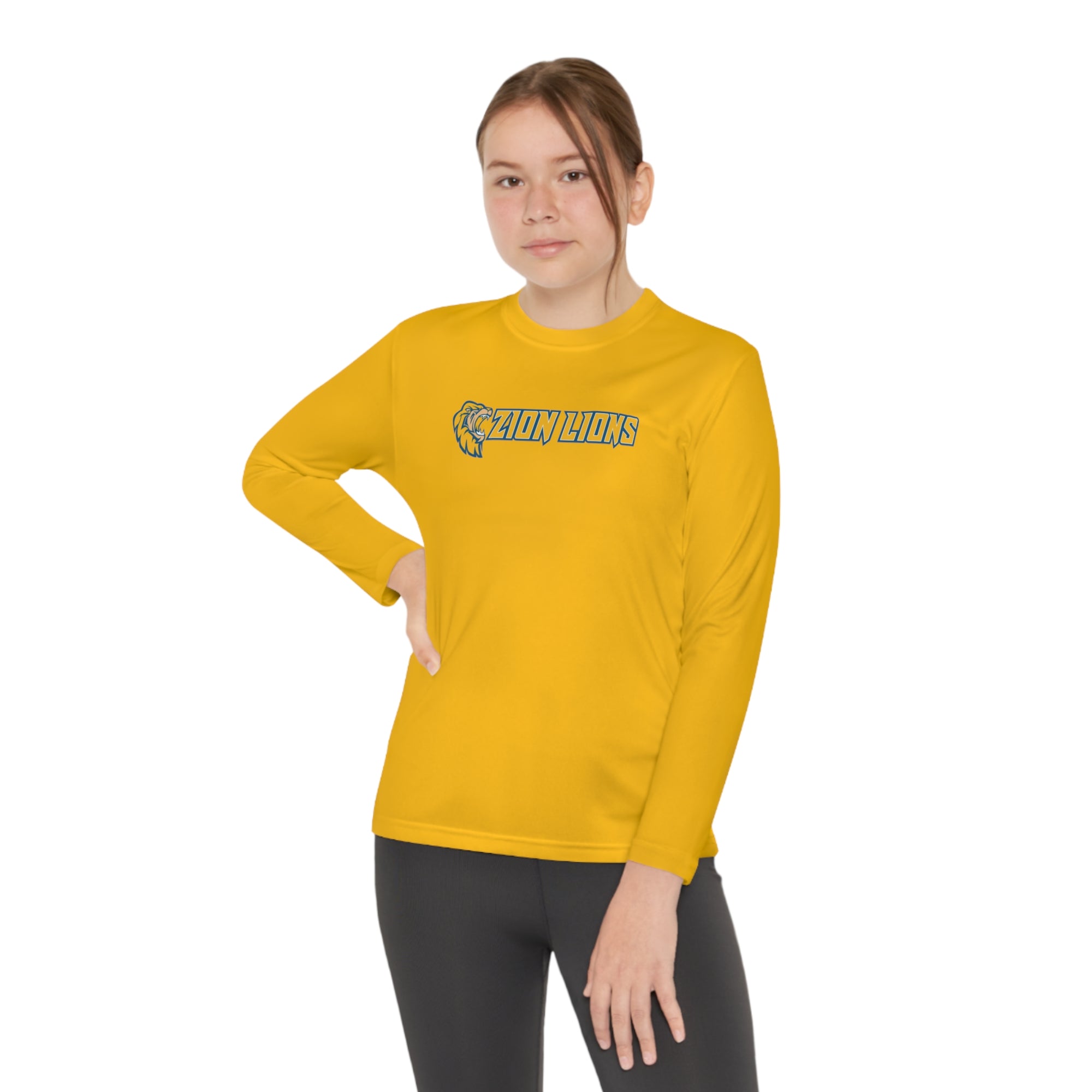 Zion with Mascots Long Logo Long Sleeve Competitor Tee - YOUTH