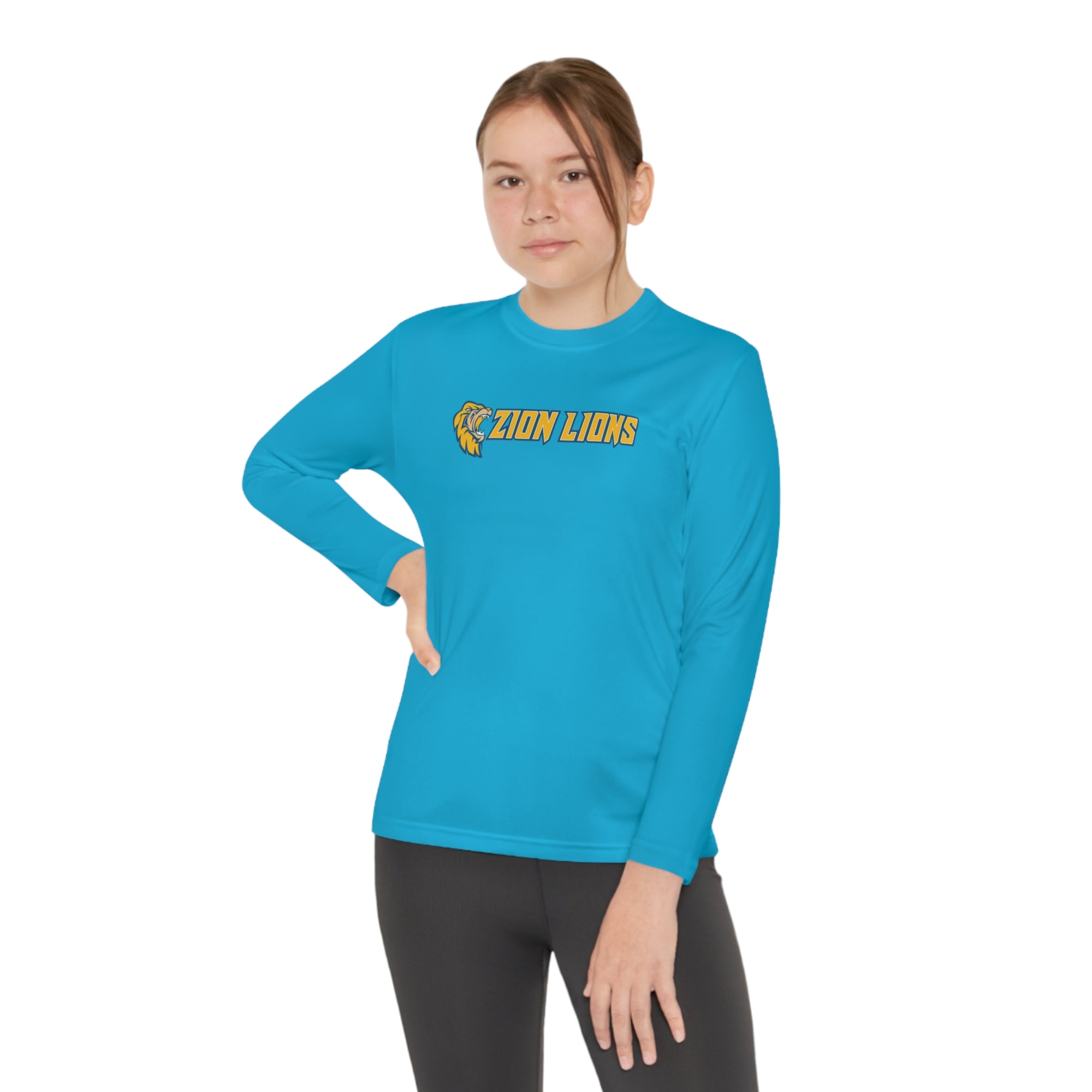 Zion with Mascots Long Logo Long Sleeve Competitor Tee - YOUTH