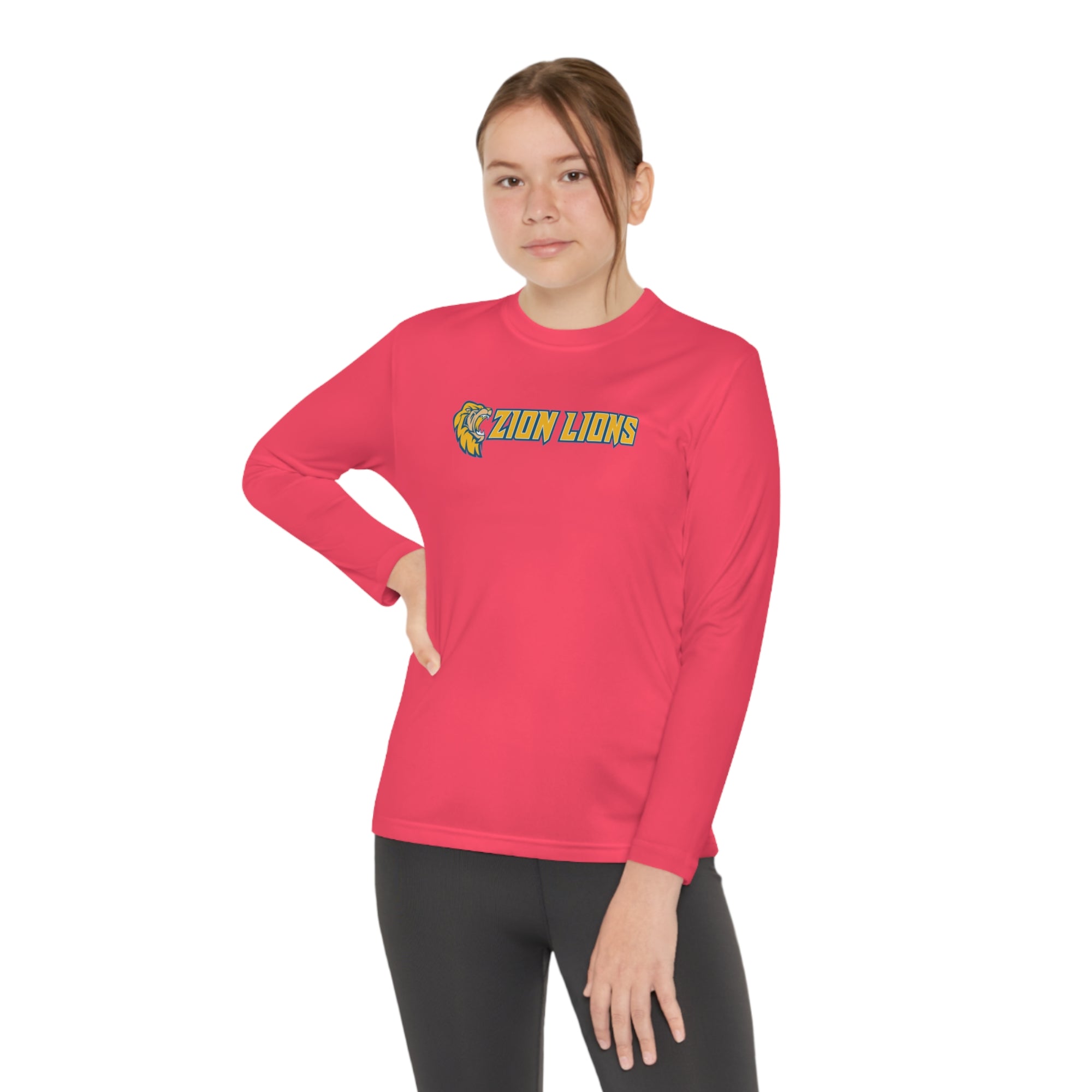 Zion with Mascots Long Logo Long Sleeve Competitor Tee - YOUTH