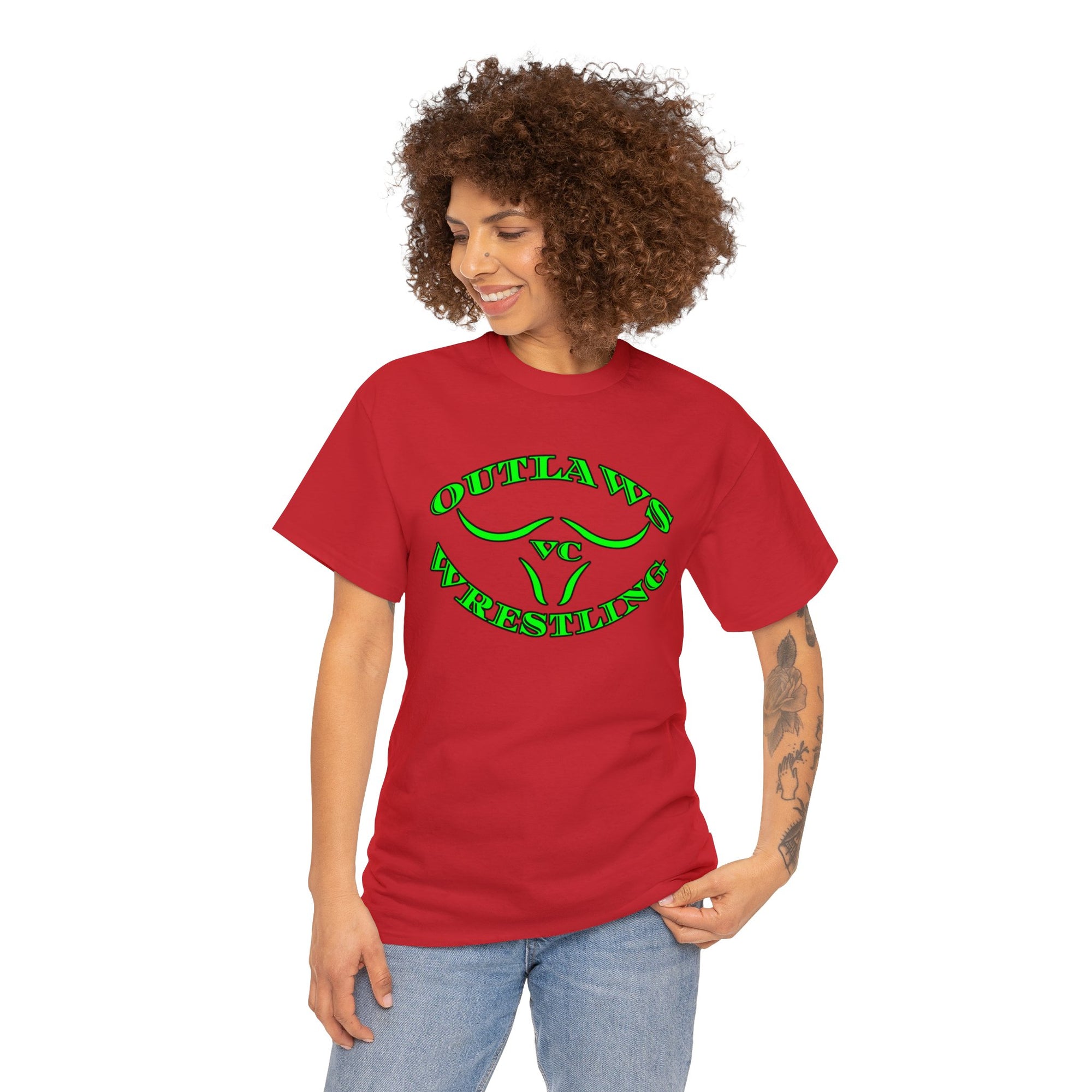 Green Outlaws Wrestling Unisex Heavy Cotton Tee
