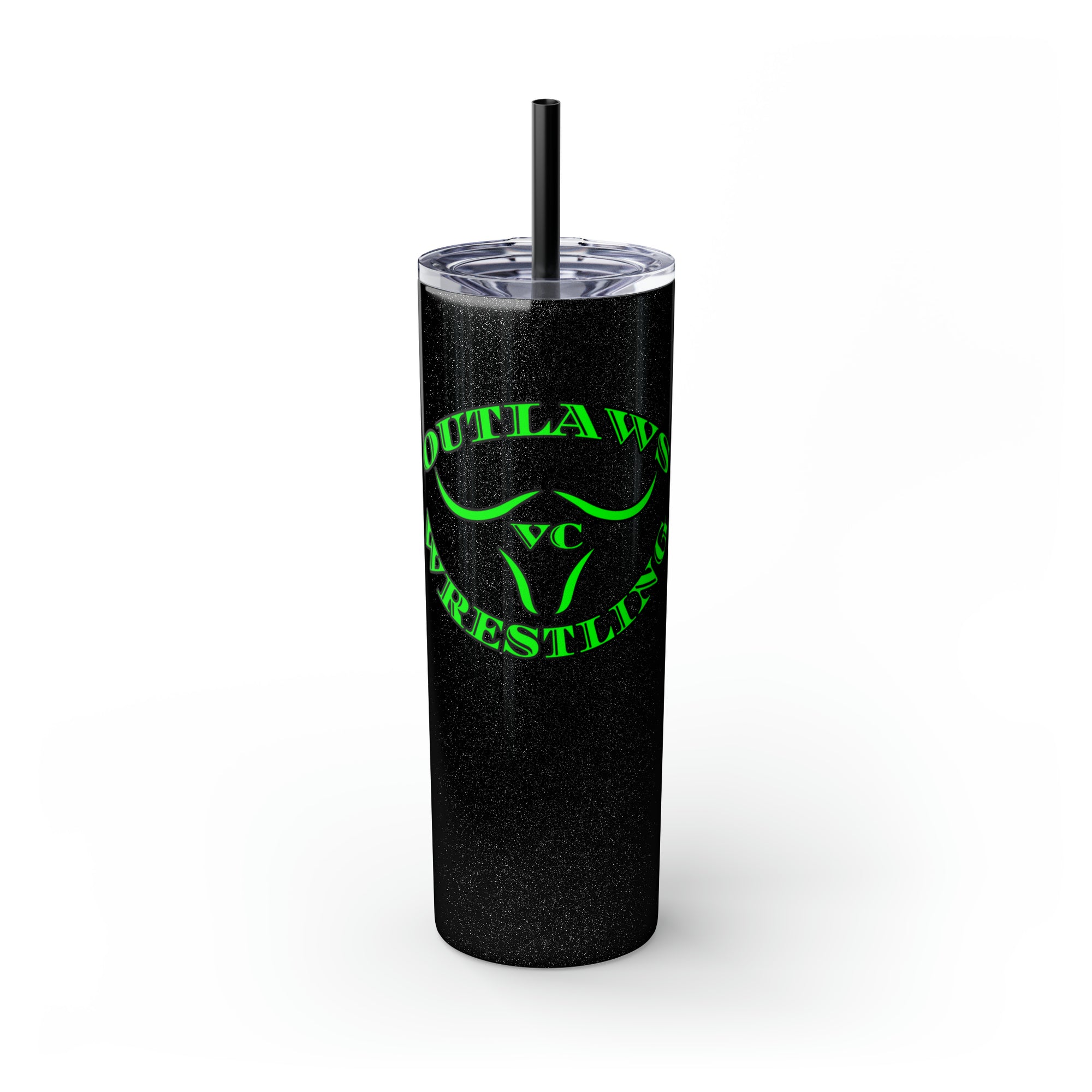 Green Outlaws Wrestling Skinny Tumbler with Straw, 20oz