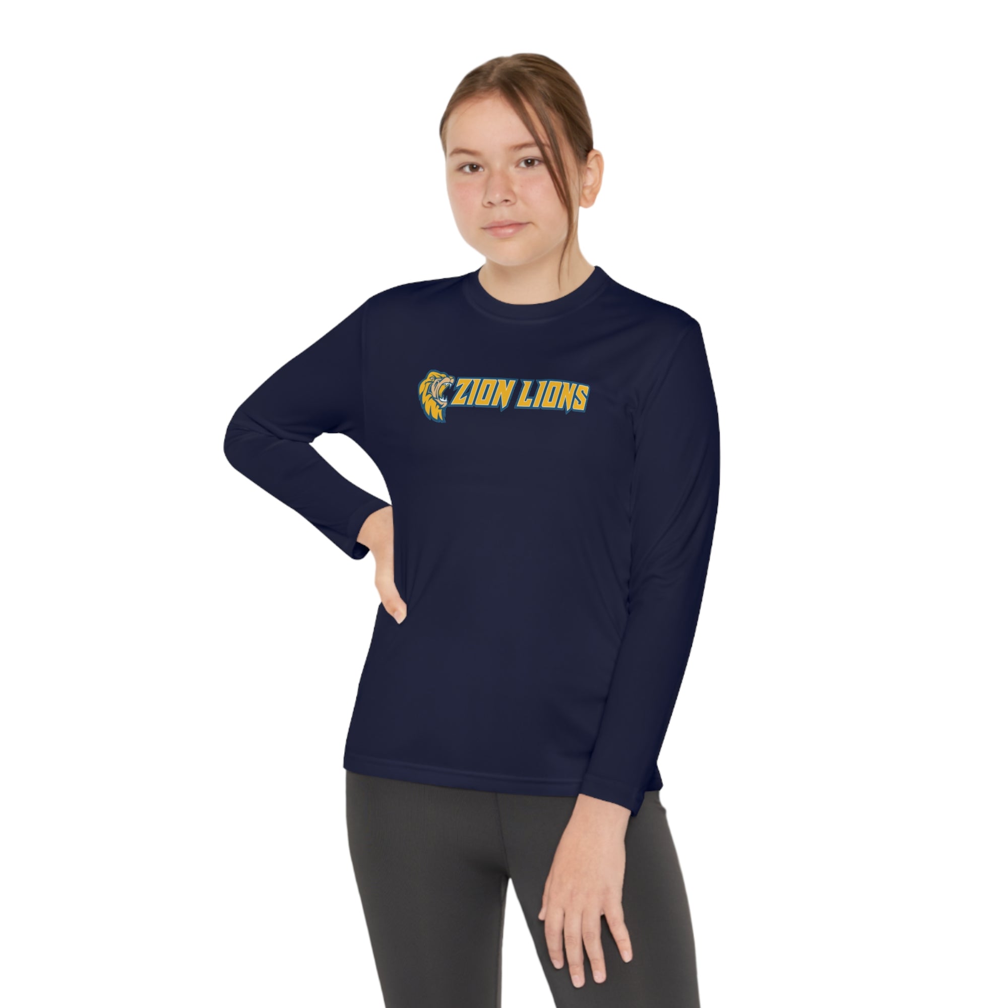 Zion with Mascots Long Logo Long Sleeve Competitor Tee - YOUTH