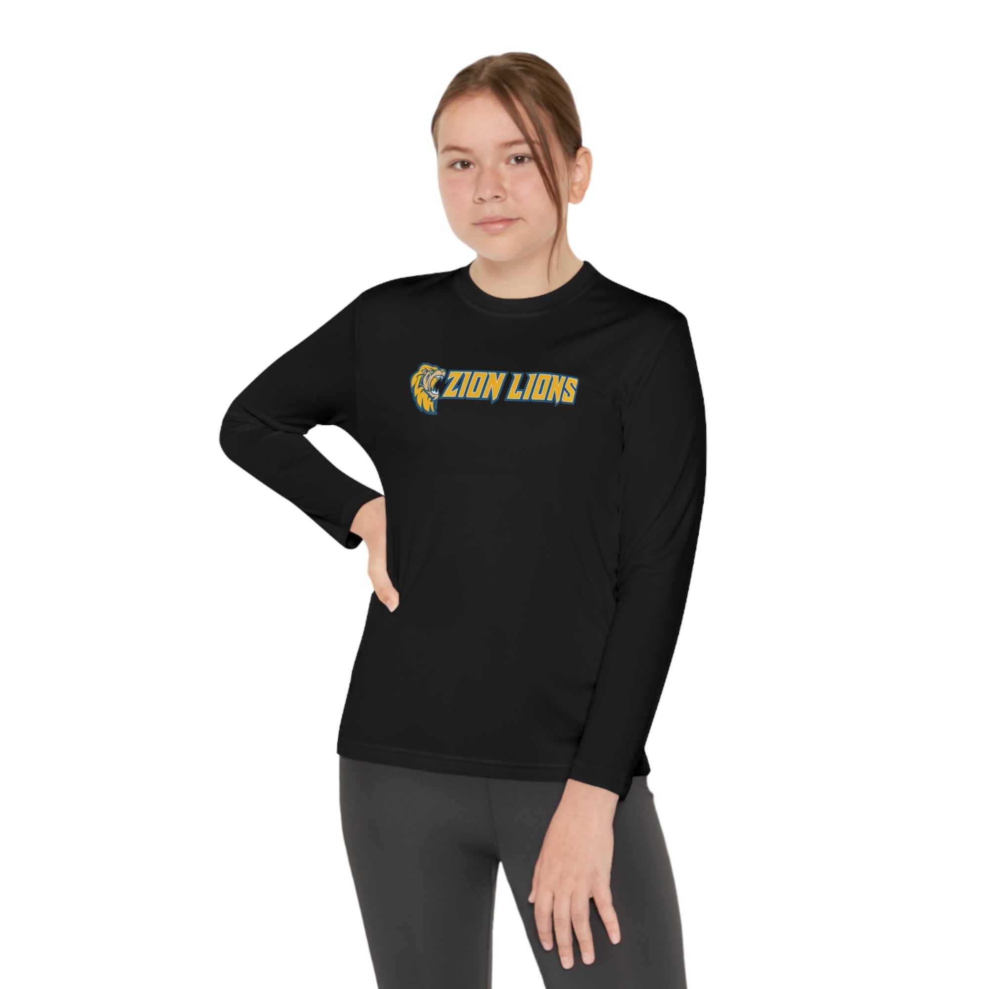 Zion with Mascots Long Logo Long Sleeve Competitor Tee - YOUTH