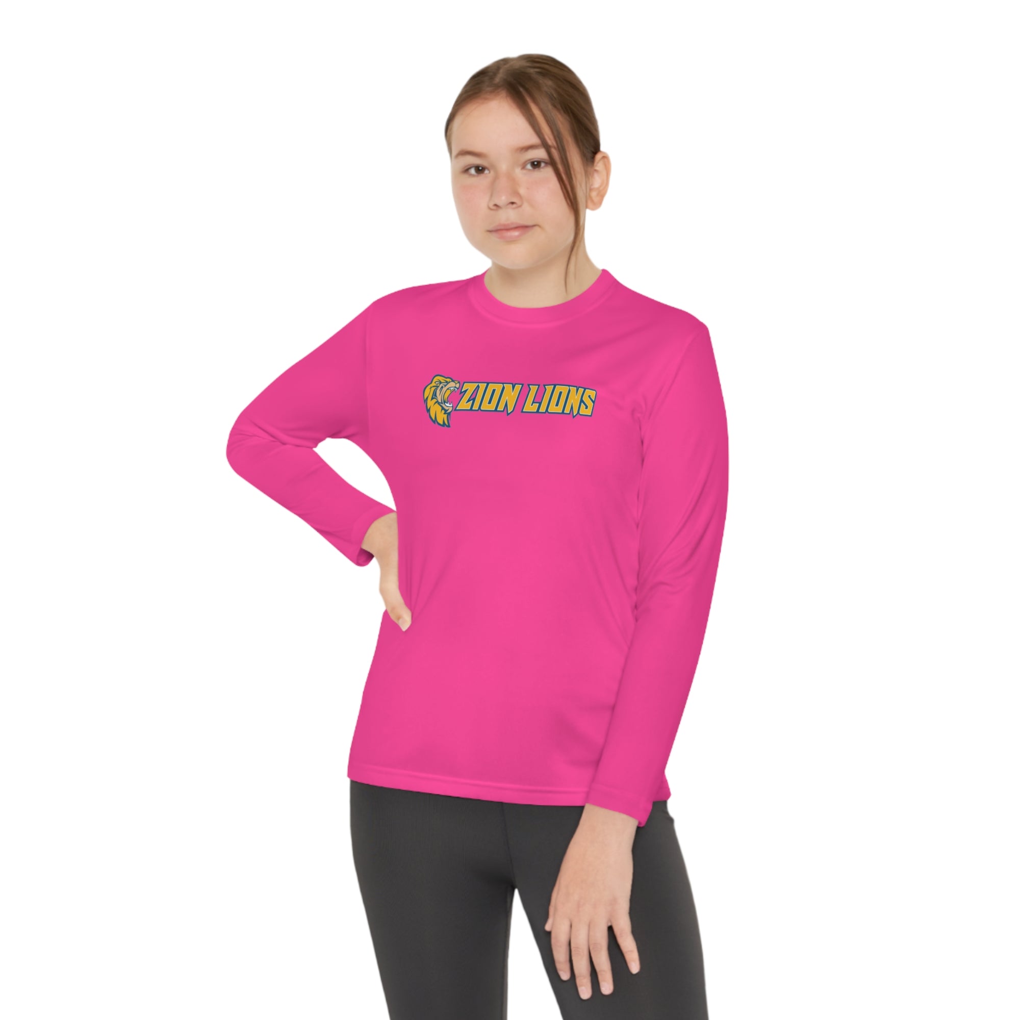 Zion with Mascots Long Logo Long Sleeve Competitor Tee - YOUTH