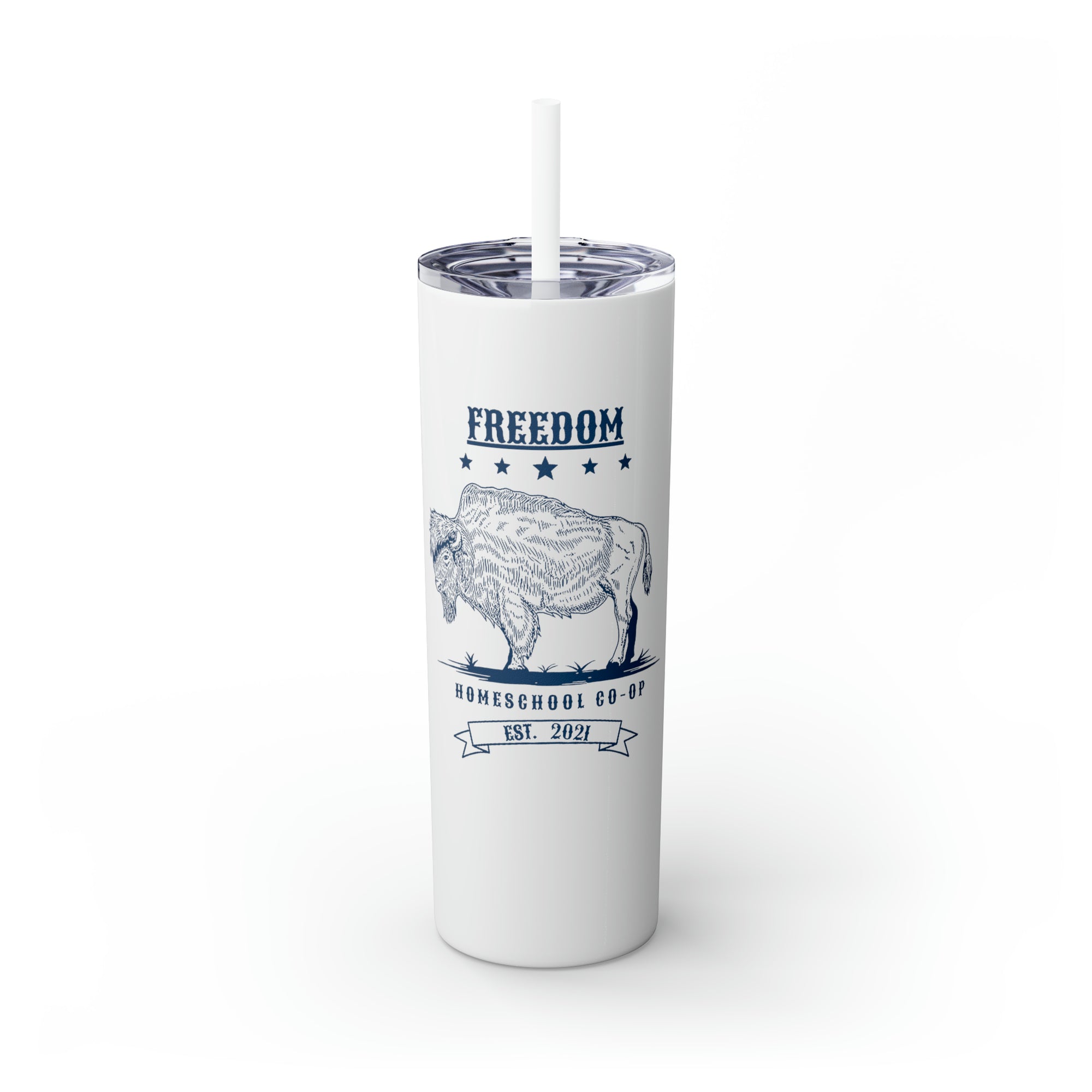 Freedom Homeschool Co-op Skinny Tumbler with Straw, 20oz