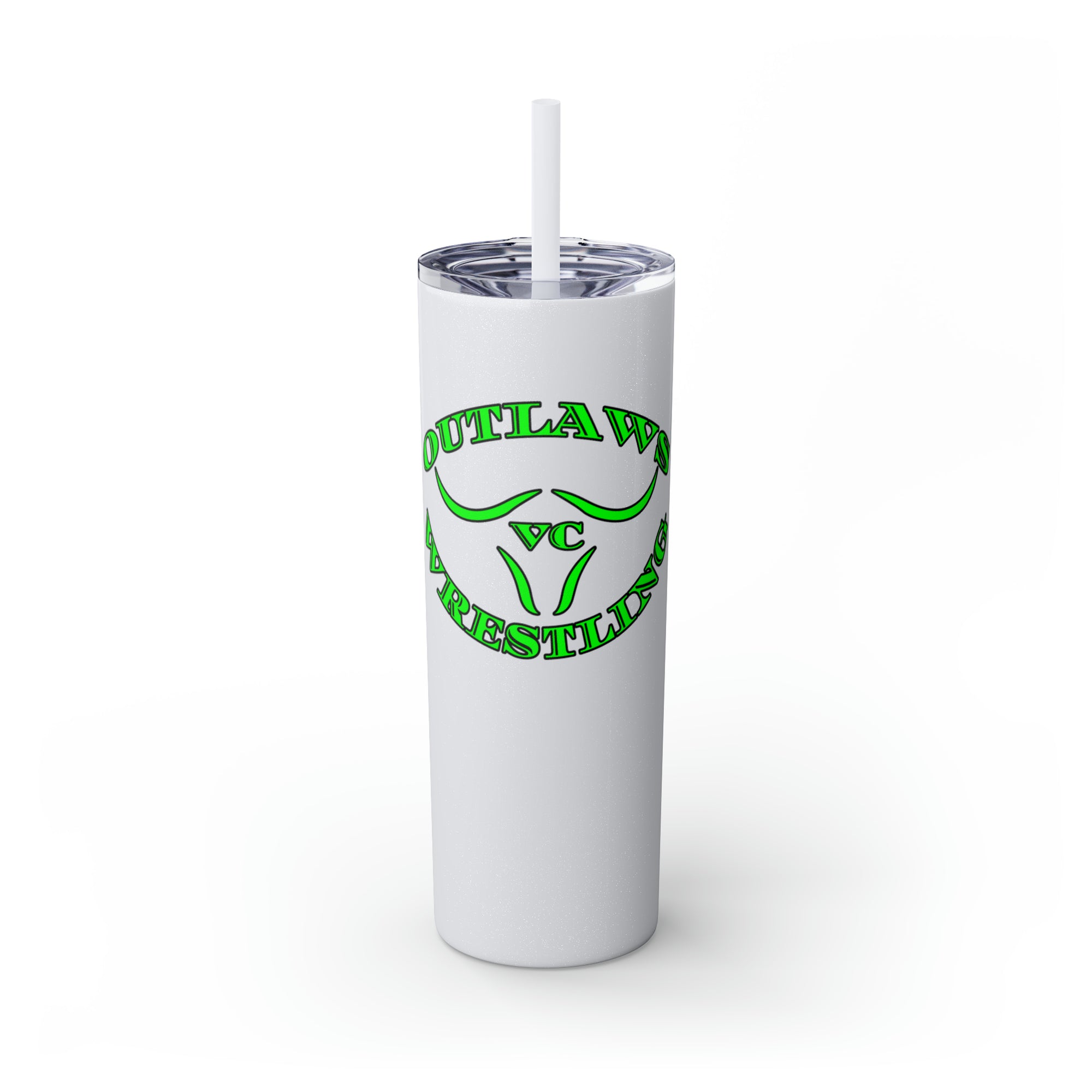 Green Outlaws Wrestling Skinny Tumbler with Straw, 20oz