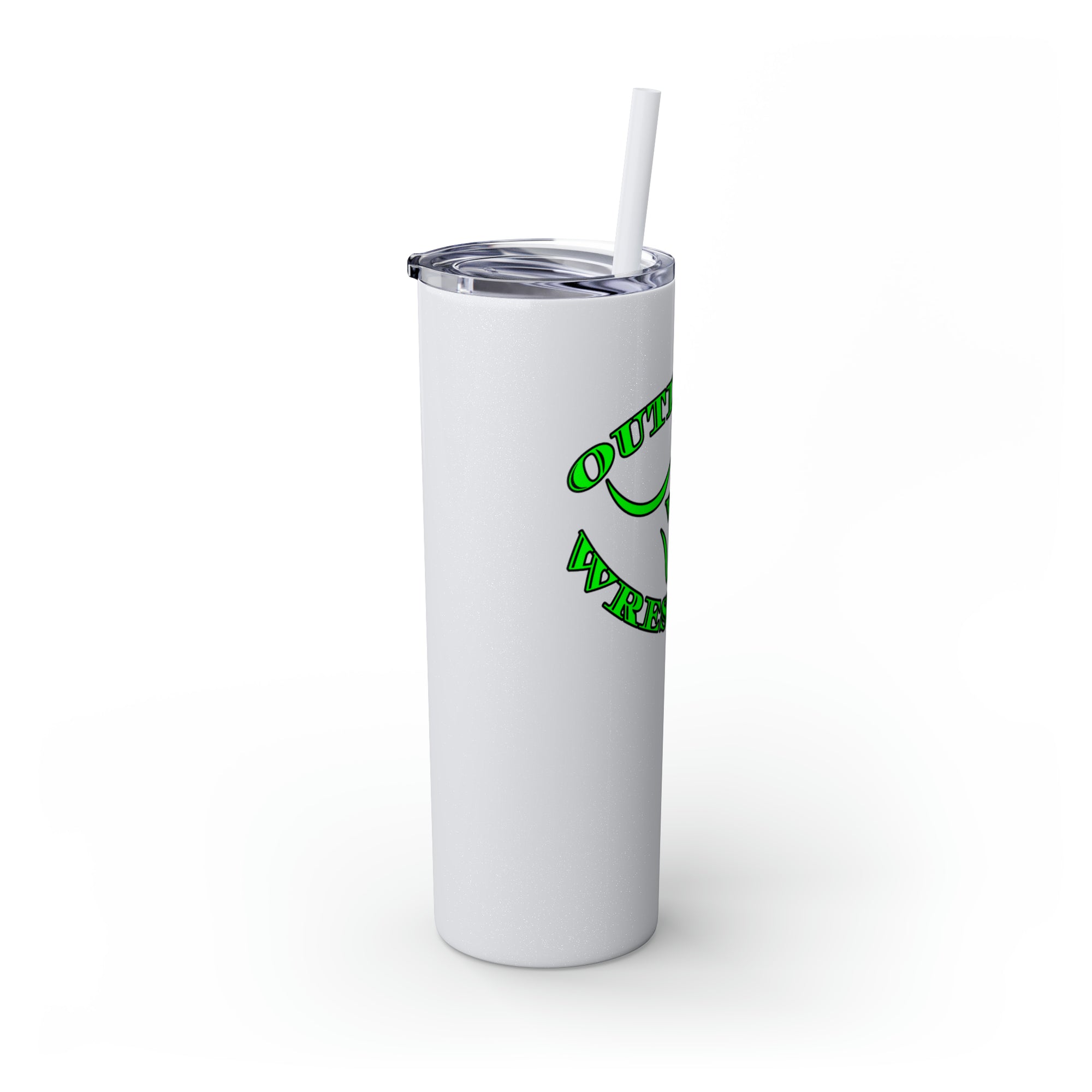 Green Outlaws Wrestling Skinny Tumbler with Straw, 20oz