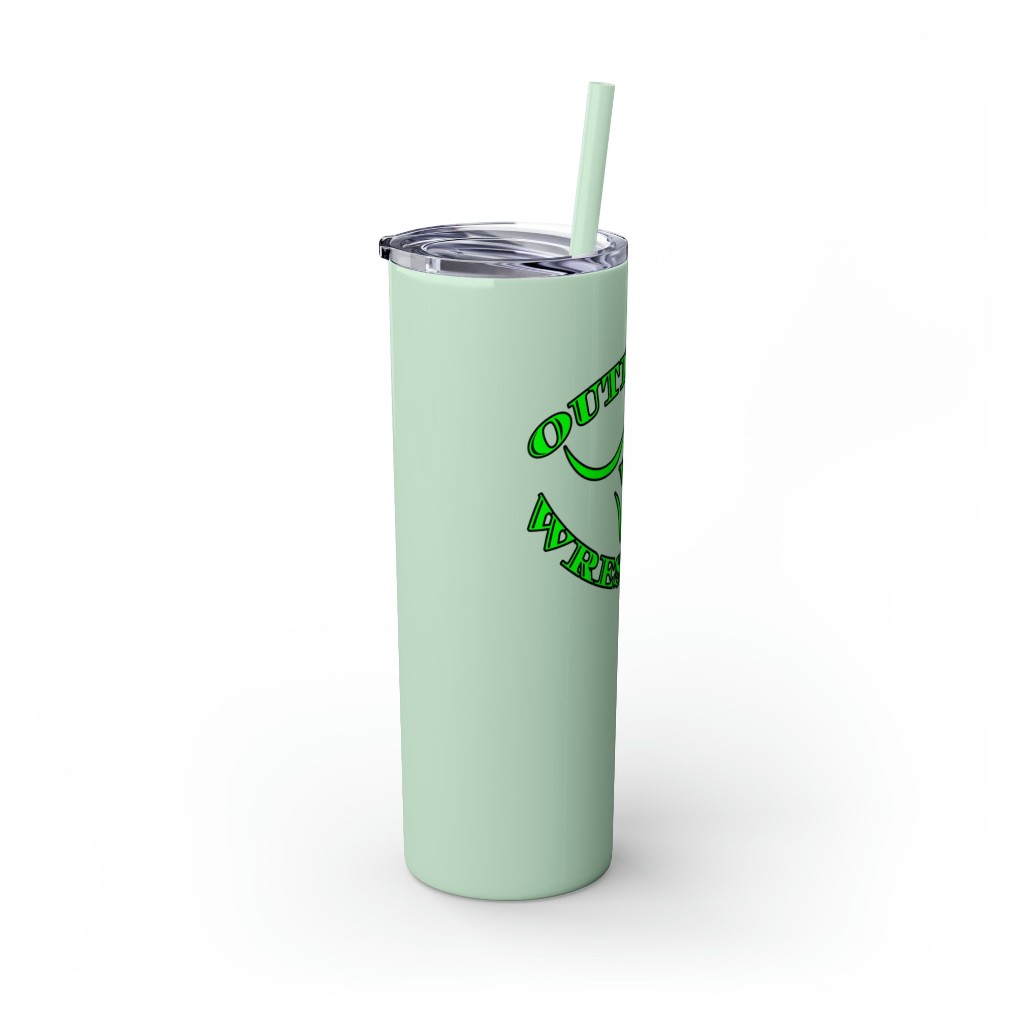 Green Outlaws Wrestling Skinny Tumbler with Straw, 20oz