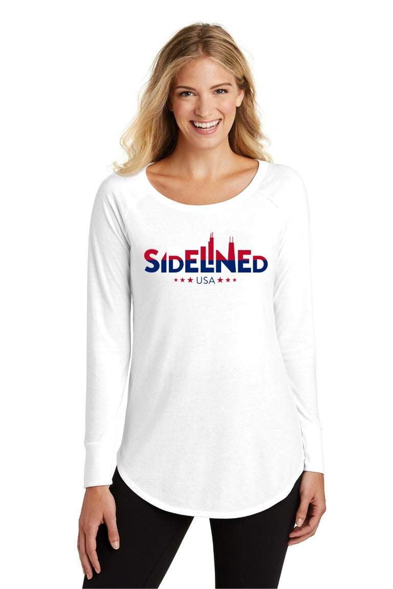 Sidelined District ® Womens Perfect Tri ® Red/Blue Logo Long Sleeve Tunic Tee